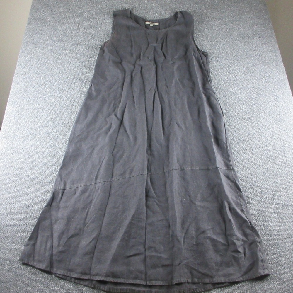 FLAX Dress Womens L Gray Linen Sleeveless Tank Long Scoop Neck Casual Summer